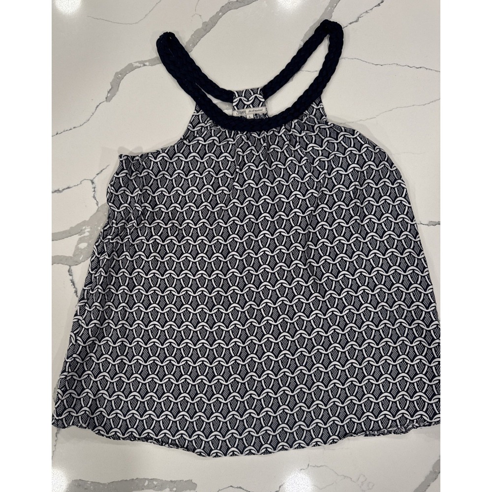 7 For All Mankind Silk Halter Top Navy White Geometric Braided Racerback L